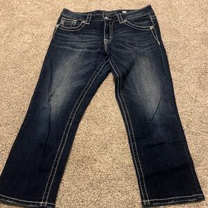 Miss Me Dark Blue Boot Cut Jeans with Contrast Stitching
